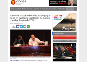 Ramonet presentó libro de Assange que pone en evidencia la relación de Google con el gobierno de EE.UU.