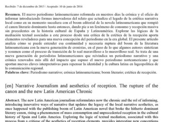Periodismo narrativo y estética de la recepción. La ruptura del canon y la nueva crónica latinoamericana.